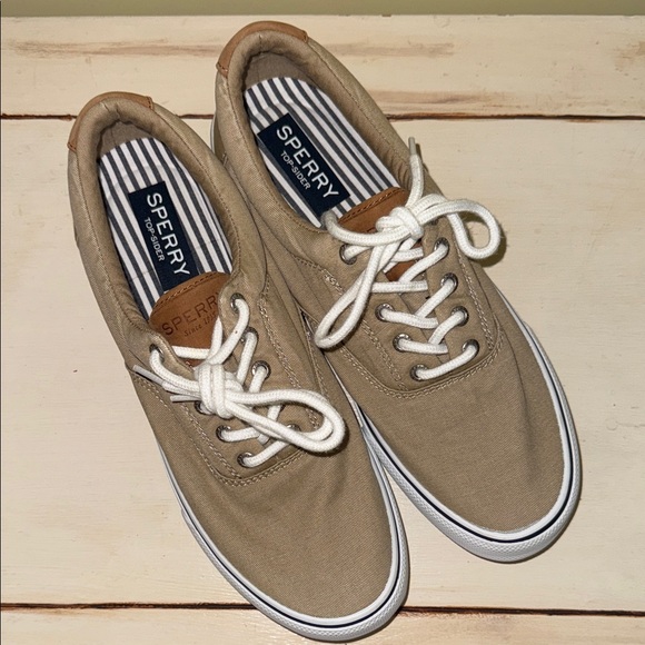 Sperry Men's Beige Canvas Boat Shoes - Picture 1 of 5